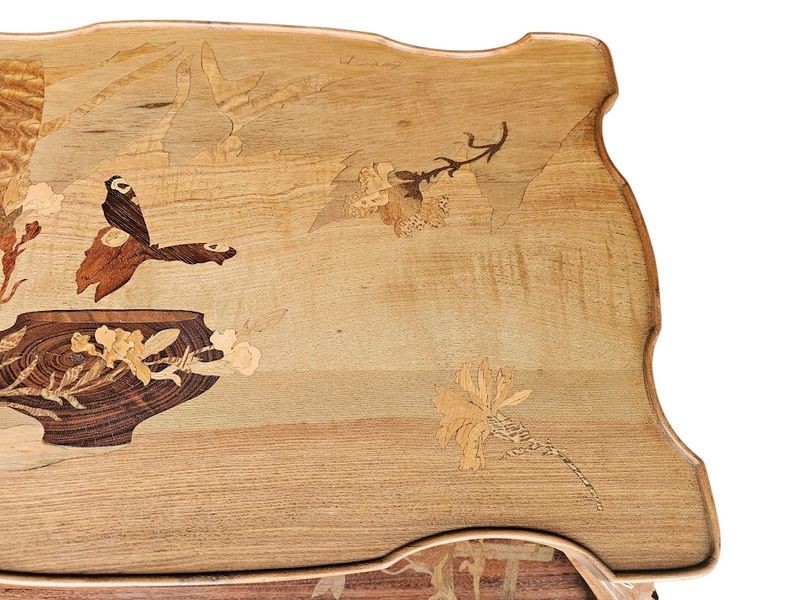 Emile Gallé Art Nouveau Tea Table "butterfly And Gallé Vases"-photo-3