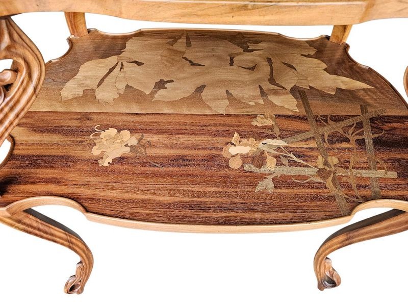 Emile Gallé Art Nouveau Tea Table "butterfly And Gallé Vases"-photo-5