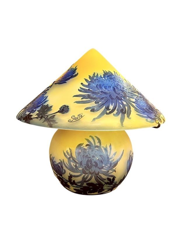 Emile Gallé Art Nouveau Mushroom Lamp "tokyo Chrysanthemums"-photo-2