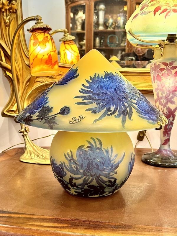 Emile Gallé Art Nouveau Mushroom Lamp "tokyo Chrysanthemums"-photo-6