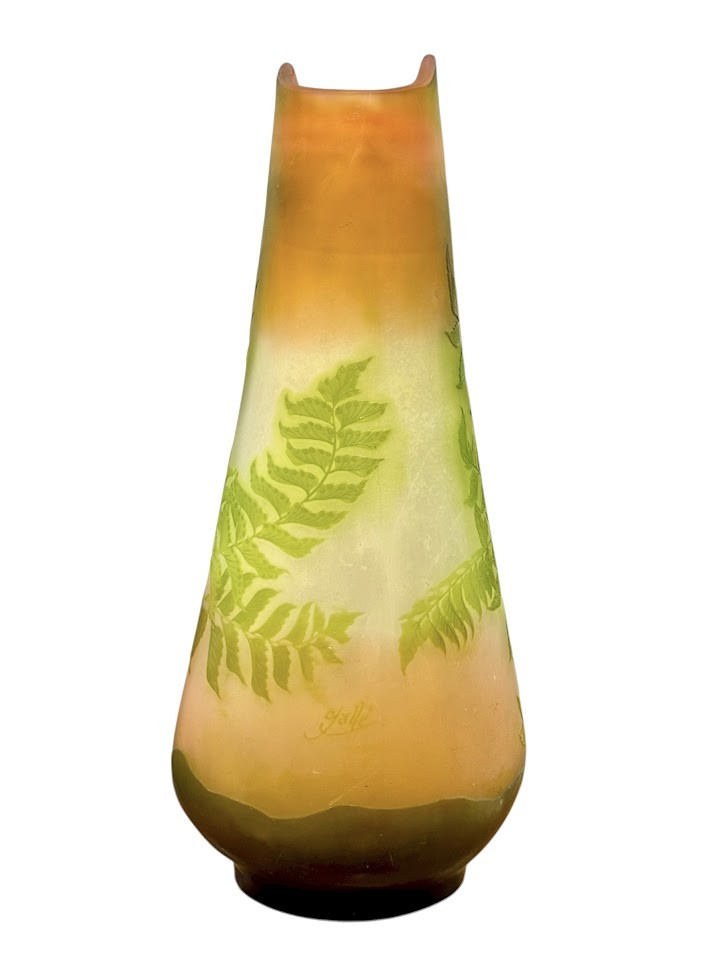 Emile Gallé Large Art Nouveau Vase "hibiscus Ferns"-photo-2