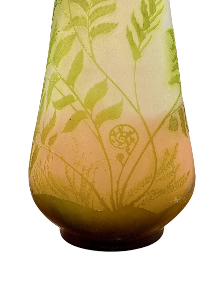 Emile Gallé Large Art Nouveau Vase "hibiscus Ferns"-photo-4