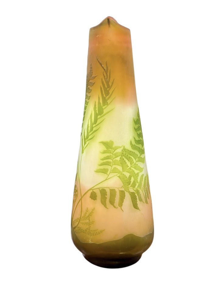 Emile Gallé Large Art Nouveau Vase "hibiscus Ferns"-photo-2