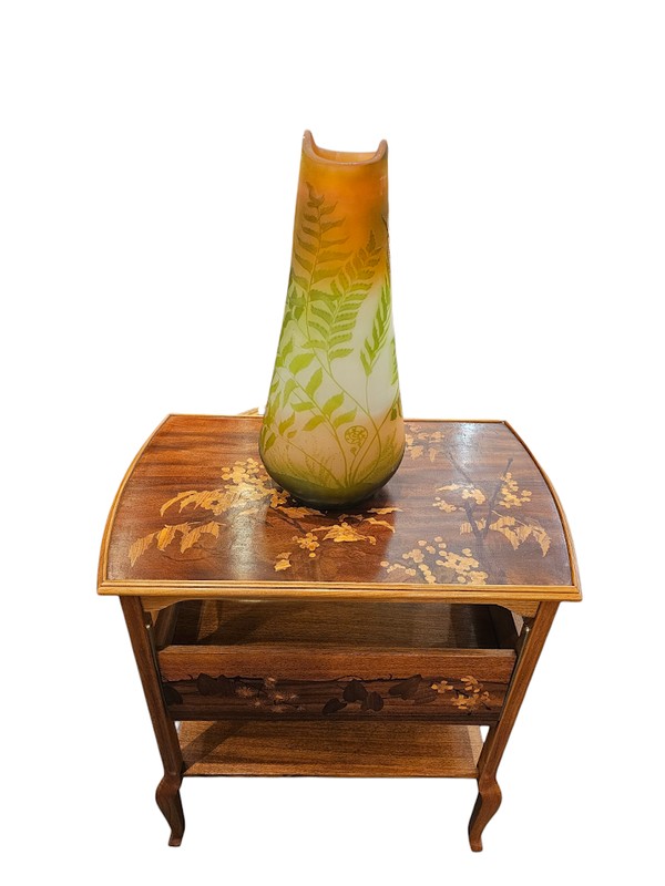 Emile Gallé Large Art Nouveau Vase "hibiscus Ferns"-photo-3