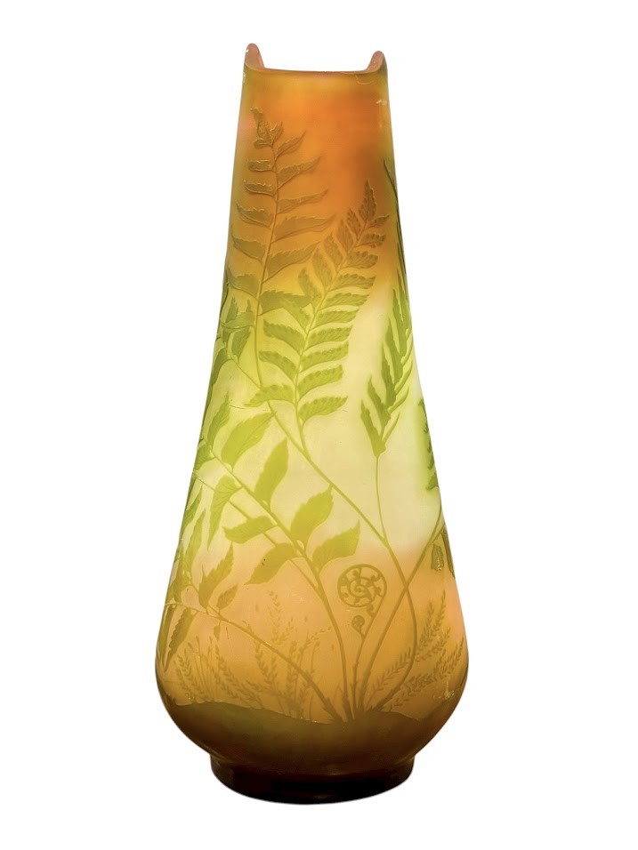 Emile Gallé Large Art Nouveau Vase "hibiscus Ferns"