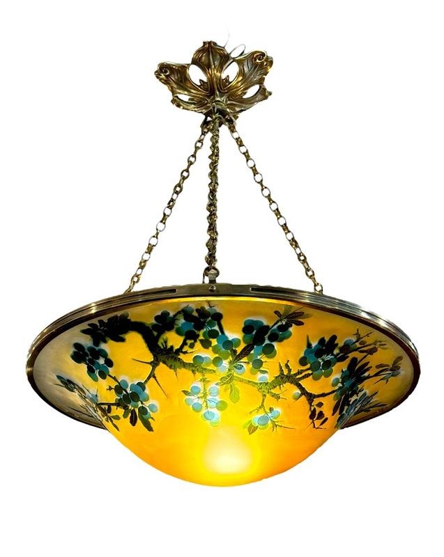 Emile Gallé Art Nouveau Illuminated Basin "prunus"-photo-4