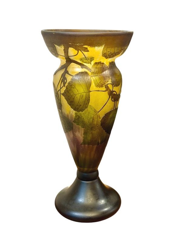 Daum Nancy Art Nouveau Vase "poplar Leaves"-photo-3