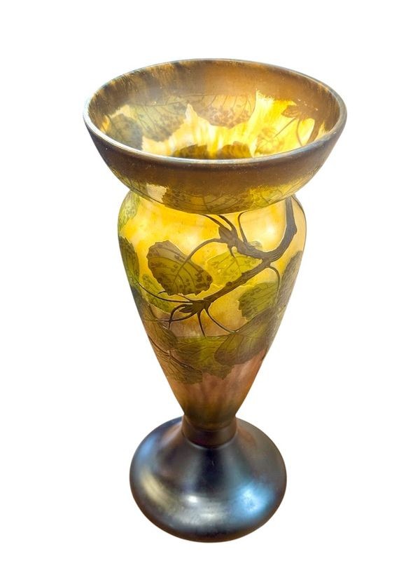 Daum Nancy Art Nouveau Vase "poplar Leaves"-photo-1