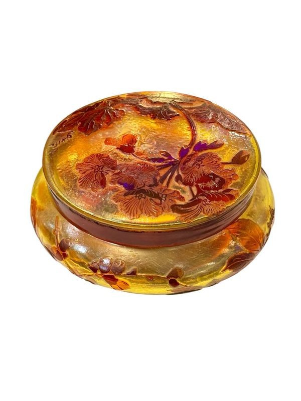 Emile Gallé Art Nouveau Bonbonnière "geraniums"-photo-2