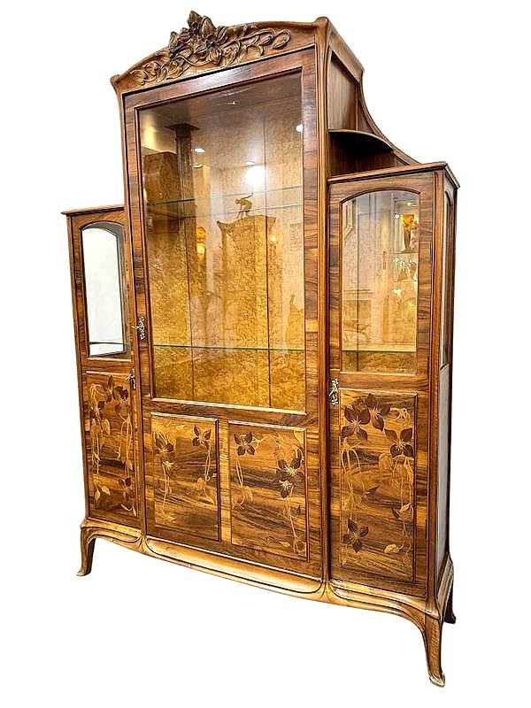 Camille Gauthier Art Nouveau Marquetry Display Case "clematis"-photo-2