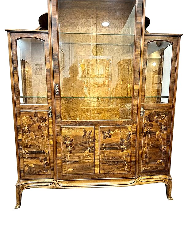Camille Gauthier Art Nouveau Marquetry Display Case "clematis"-photo-3