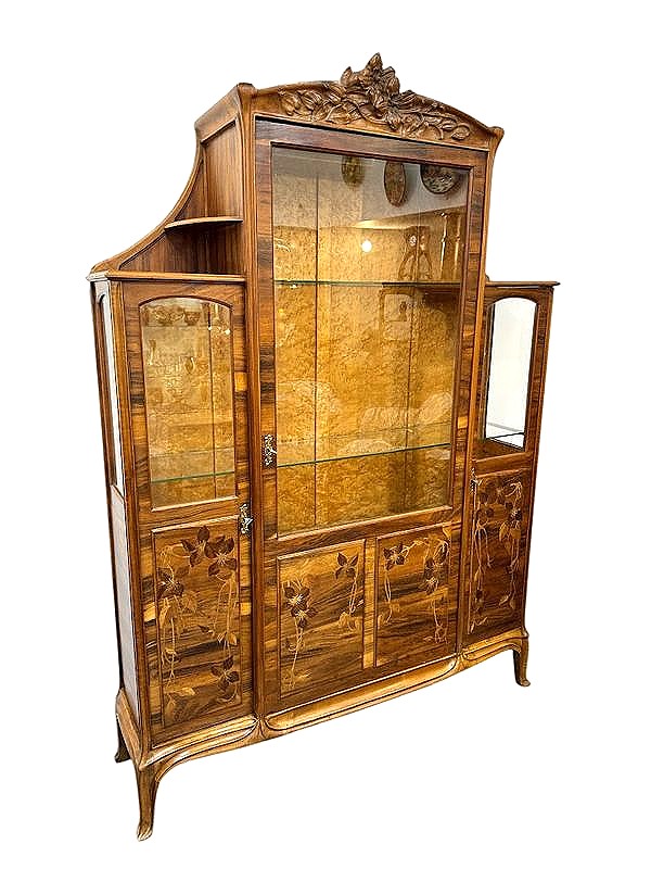 Camille Gauthier Art Nouveau Marquetry Display Case "clematis"-photo-4