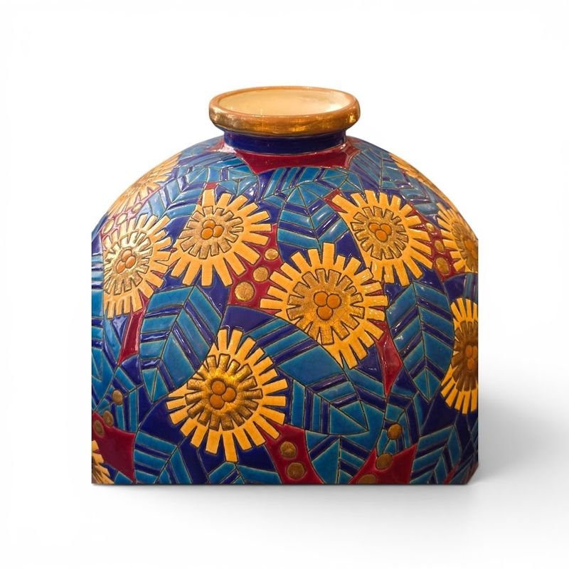 Longwy Vase Boule Art Deco "Fleurs Stylisées"-photo-1