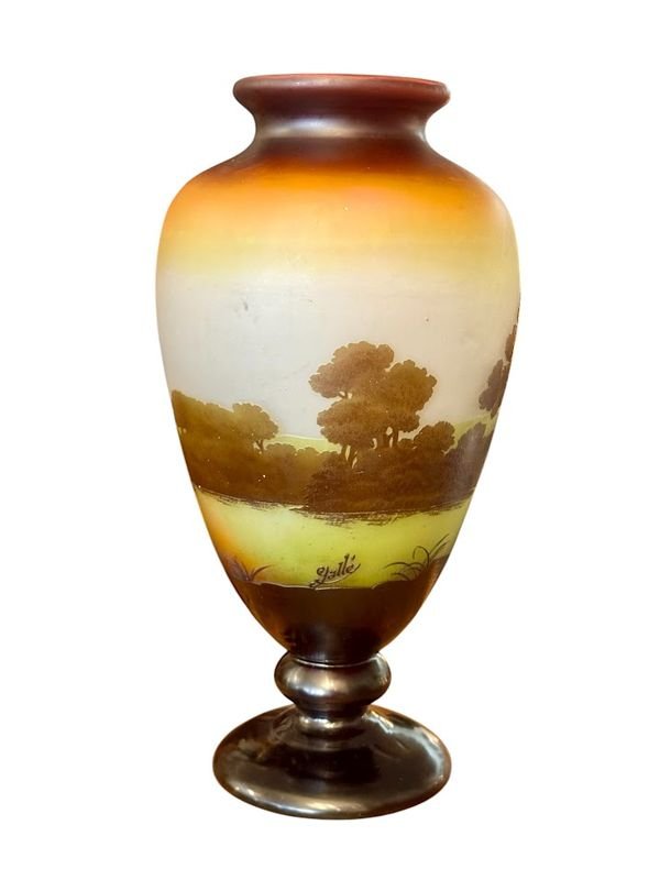 Emile Gallé Vase Art Nouveau "Paysage Lacustre Aux Barques"-photo-4