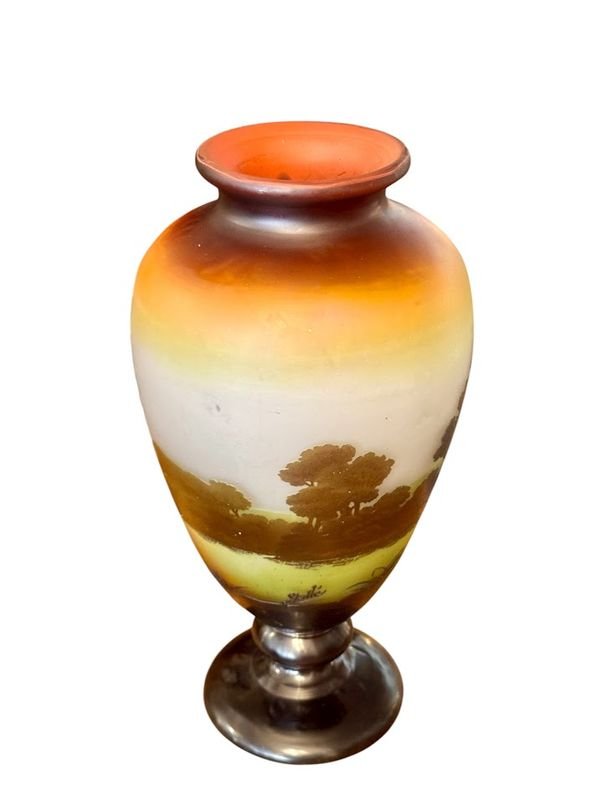 Emile Gallé Vase Art Nouveau "Paysage Lacustre Aux Barques"-photo-1