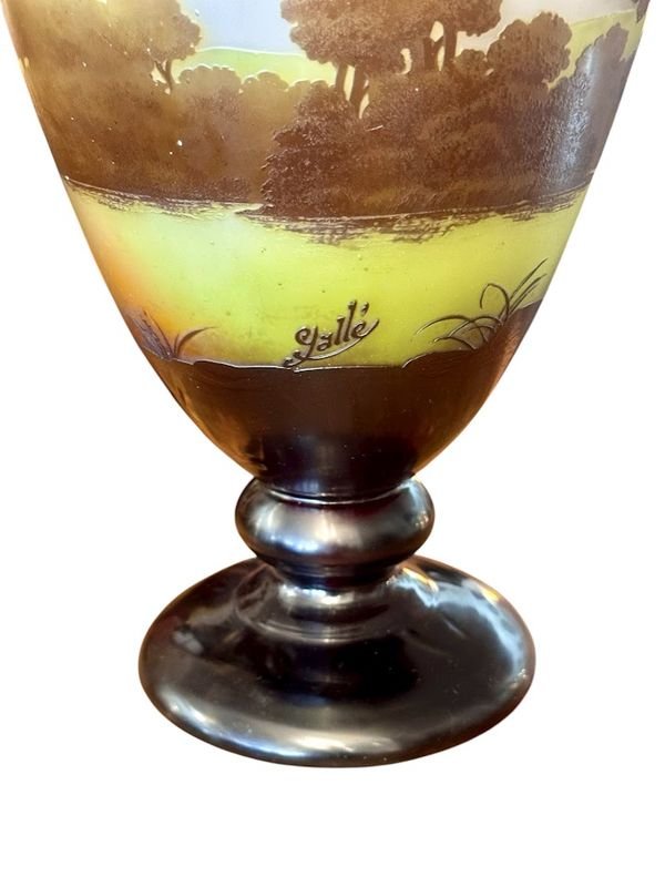 Emile Gallé Vase Art Nouveau "Paysage Lacustre Aux Barques"-photo-2