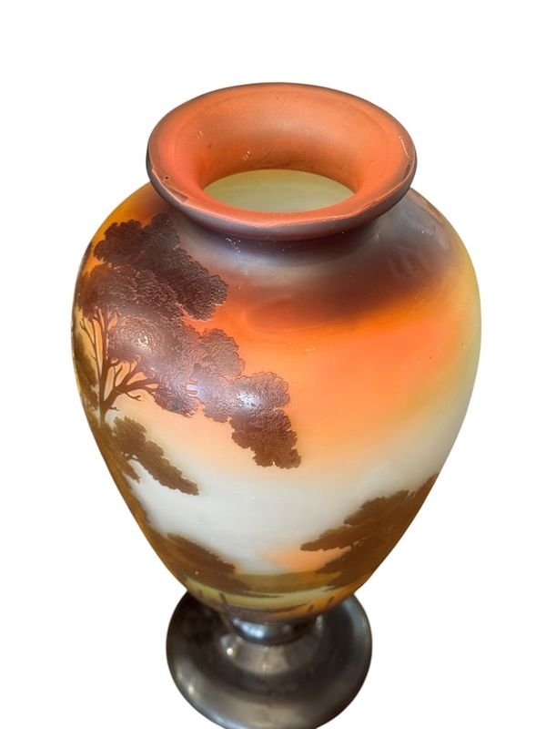 Emile Gallé Vase Art Nouveau "Paysage Lacustre Aux Barques"-photo-3
