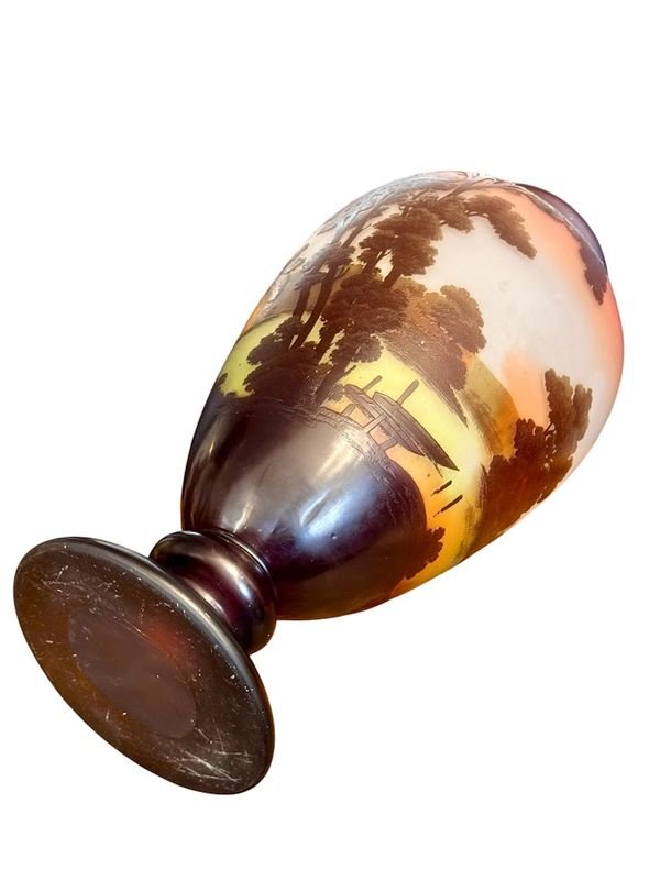 Emile Gallé Vase Art Nouveau "Paysage Lacustre Aux Barques"-photo-5