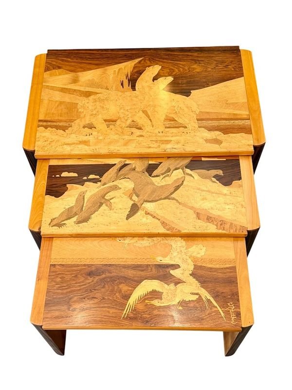 Emile Gallé "polar Animals" Nesting Coffee Tables-photo-2