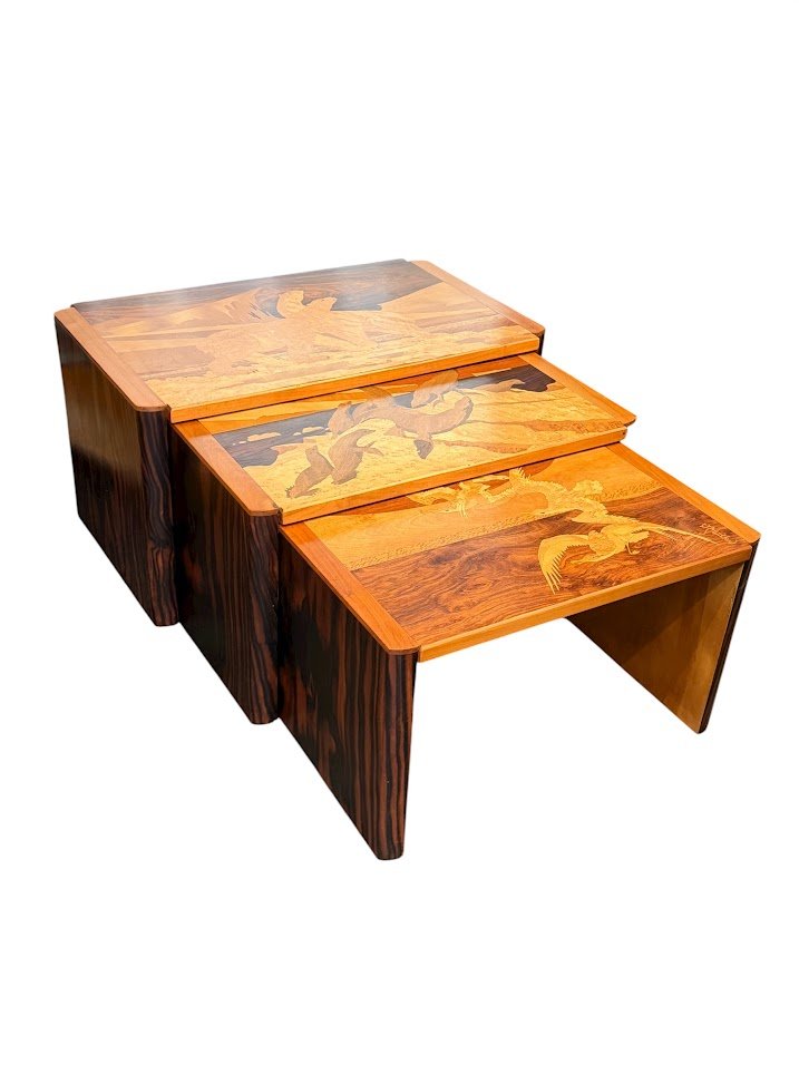 Emile Gallé "polar Animals" Nesting Coffee Tables-photo-6