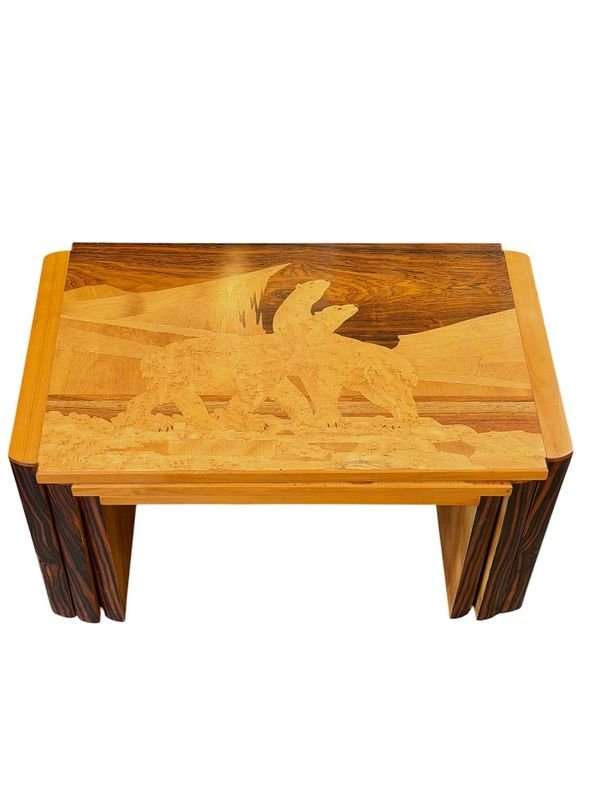Emile Gallé "polar Animals" Nesting Coffee Tables-photo-7