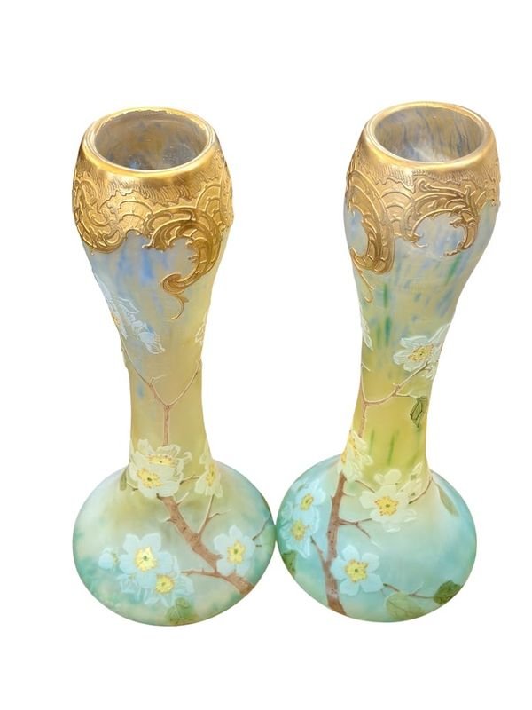 Legras Paire de Vases Art Nouveau "Fleurs De Pommiers"-photo-4