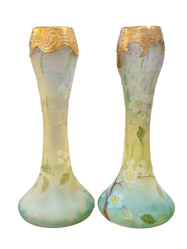 Legras Paire de Vases Art Nouveau "Fleurs De Pommiers"-photo-3