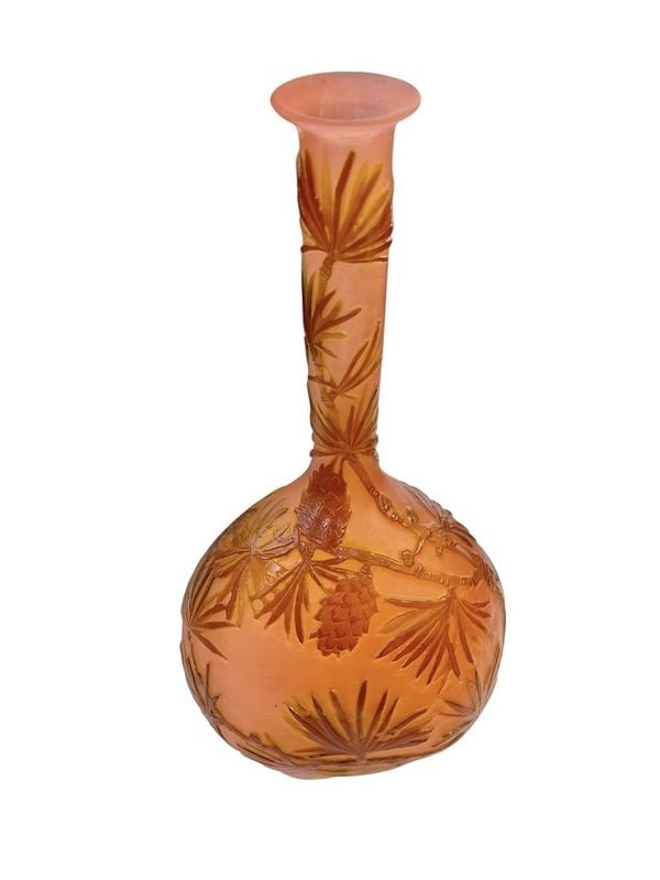 Emile Gallé Vase Soliflore Art Nouveau "Pommes De Pin"-photo-3