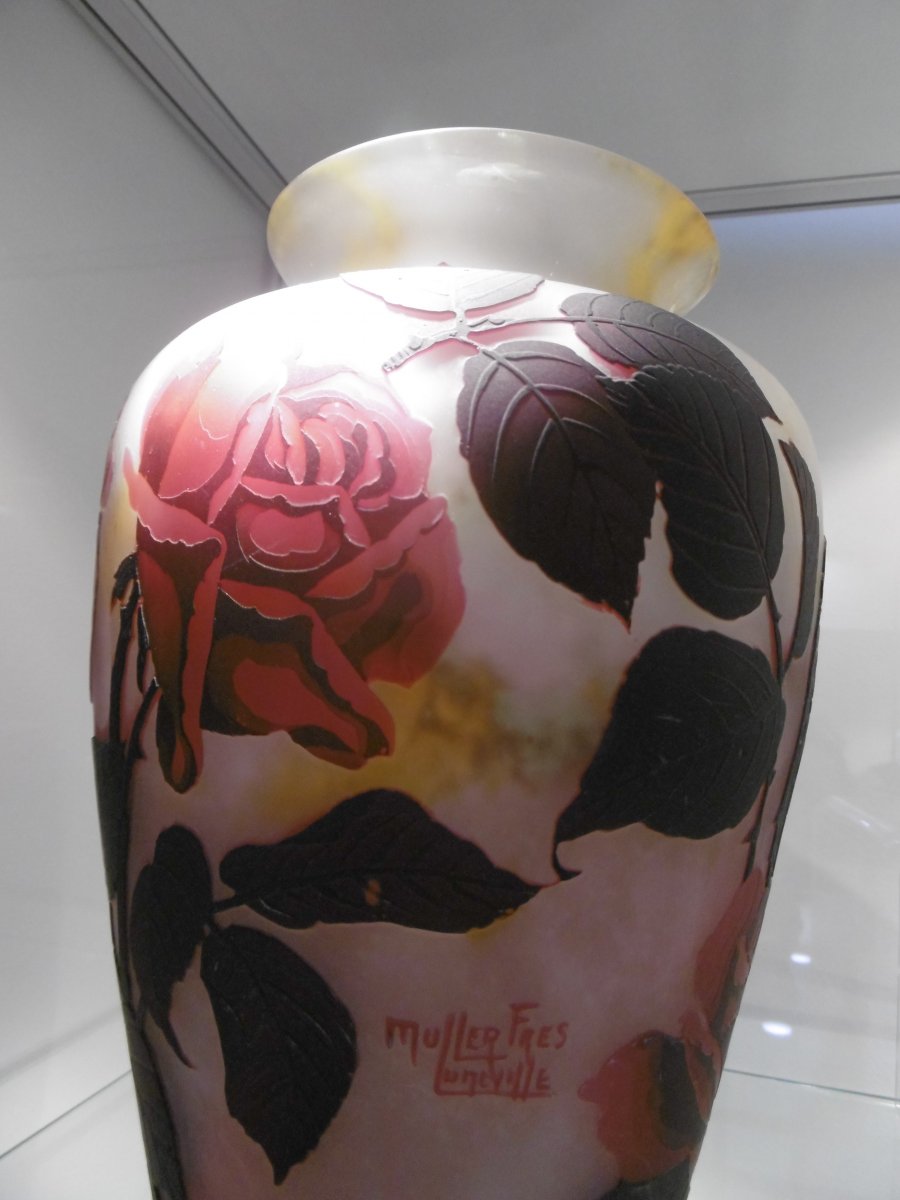 Vase With Roses Muller Freres Luneville-photo-2