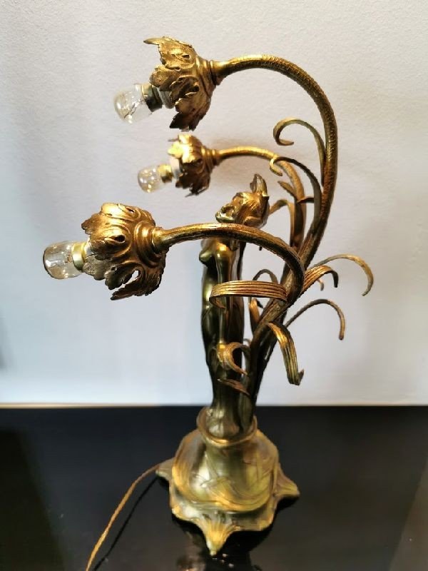 Lampe Art Nouveau En Bronze Doré-photo-1