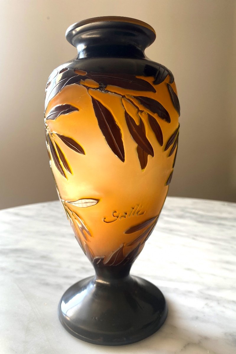 Art Nouveau Gallé Vase With Olives-photo-2
