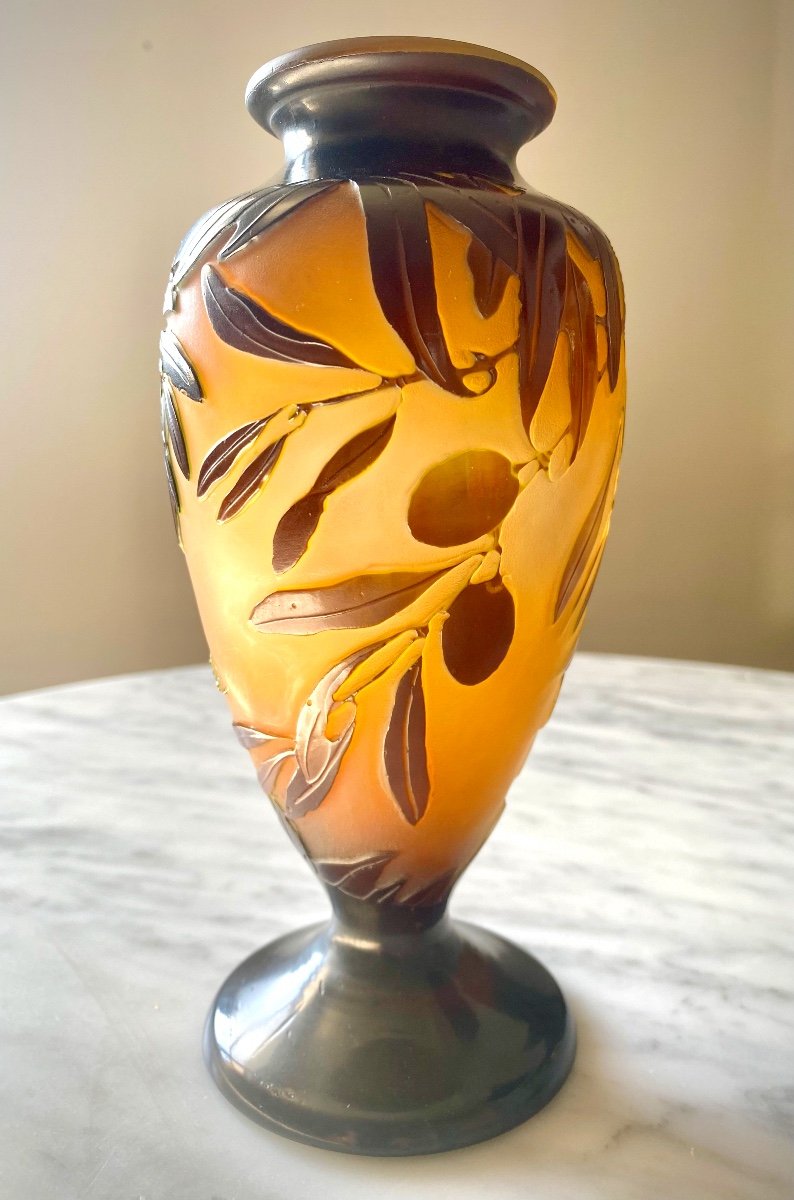 Art Nouveau Gallé Vase With Olives-photo-3