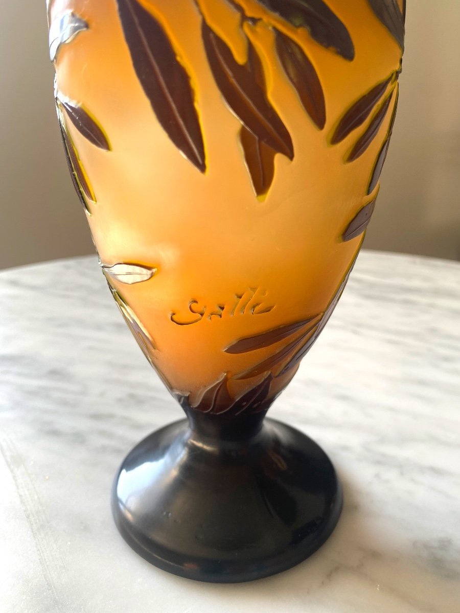 Art Nouveau Gallé Vase With Olives-photo-4