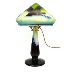 Emile Gallé Lampe Champignon Art Nouveau " Paysage Alsacien"