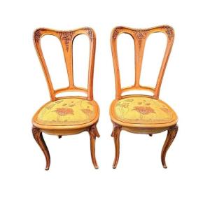 Pair Of Art Nouveau Chairs School Of Nancy "glycine"