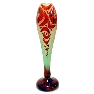 Large French Glass Vase "with Butterflies"