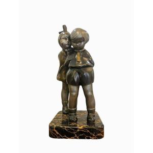 Alexandre Kelety Bronze Art Deco "Secrets D'enfance"