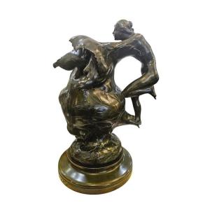 Jean Coulon Sculpture Bronze Art Nouveau "Feuilles de Vigne et Nymphes"