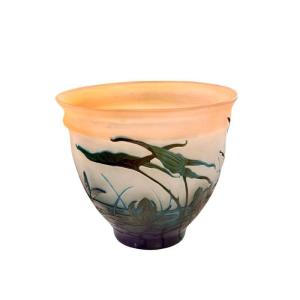 Vase Gallé  Art Nouveau "Aux Nénuphars Et Sagittaires"