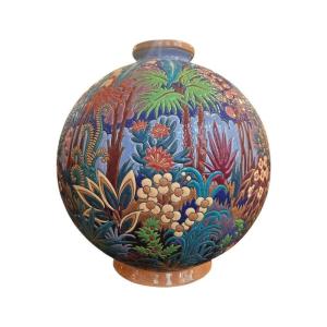 Longwy Vase Boule "Coloniale"