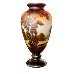 Emile Gallé Art Nouveau Vase "lakeside Landscape With Boats"