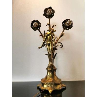 Art Nouveau Gilt Bronze Lamp