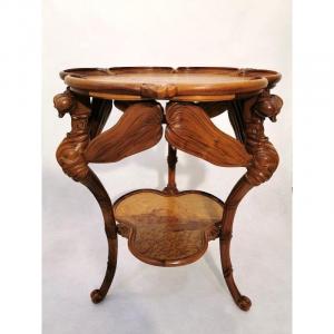 Emile Gallé Art Nouveau Pedestal Table With Dragonflies