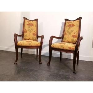 Louis Majorelle Pair Of Art Nouveau Armchairs