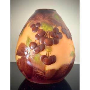 Gallé Blown Vase With Art Nouveau Cherries