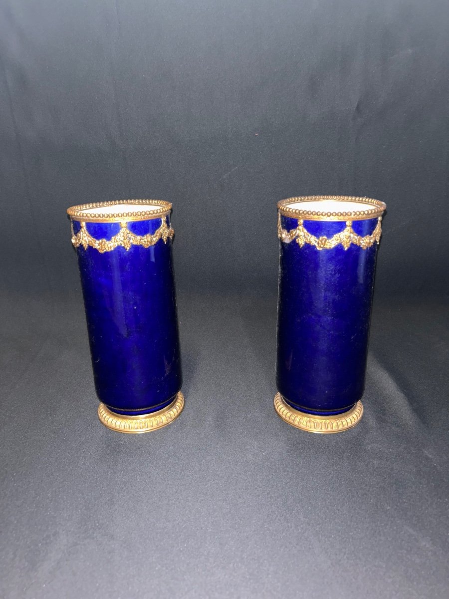 Pair Of Furnace Blue Vases