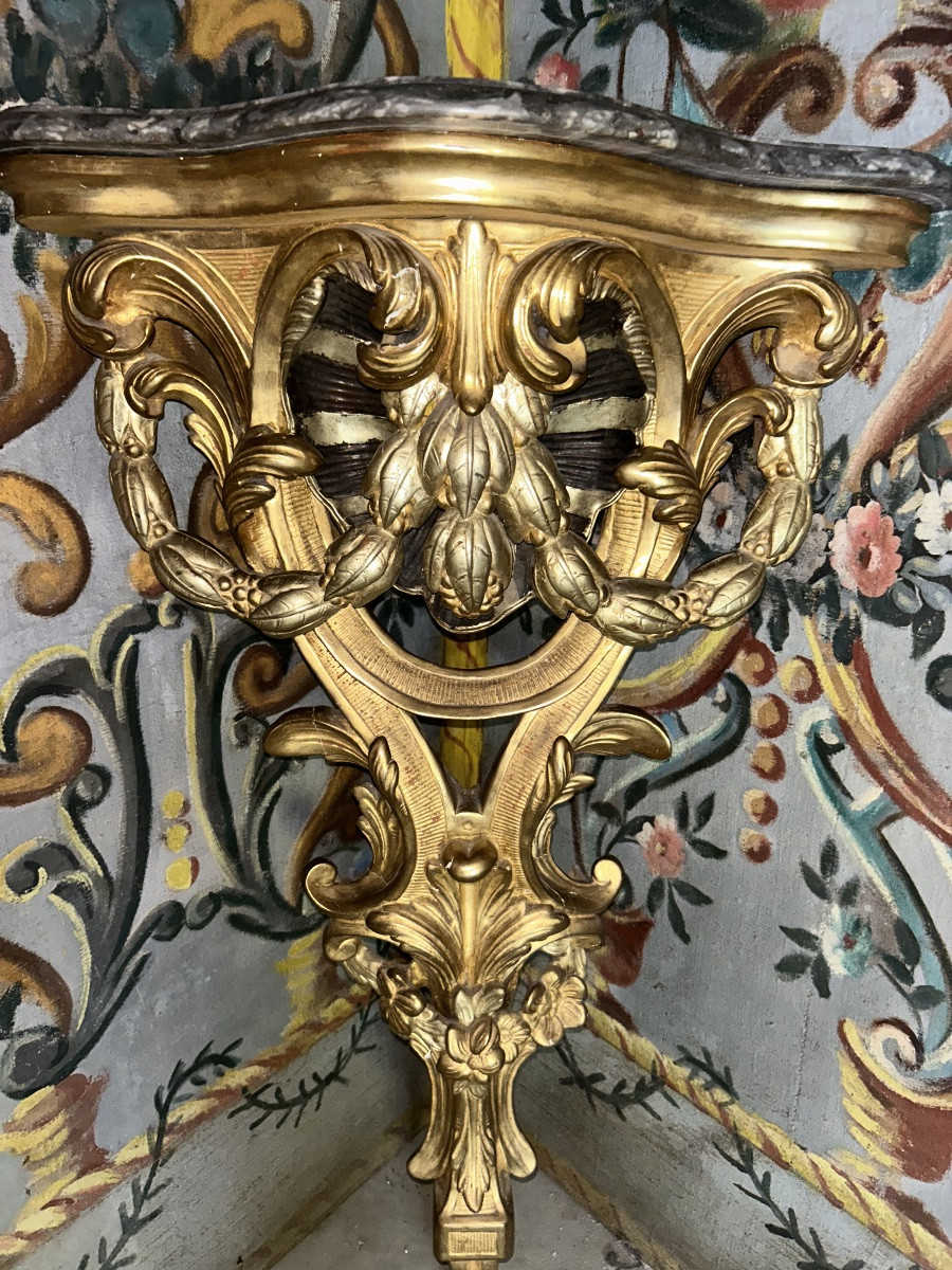 Console d’angle en bois doré -photo-3