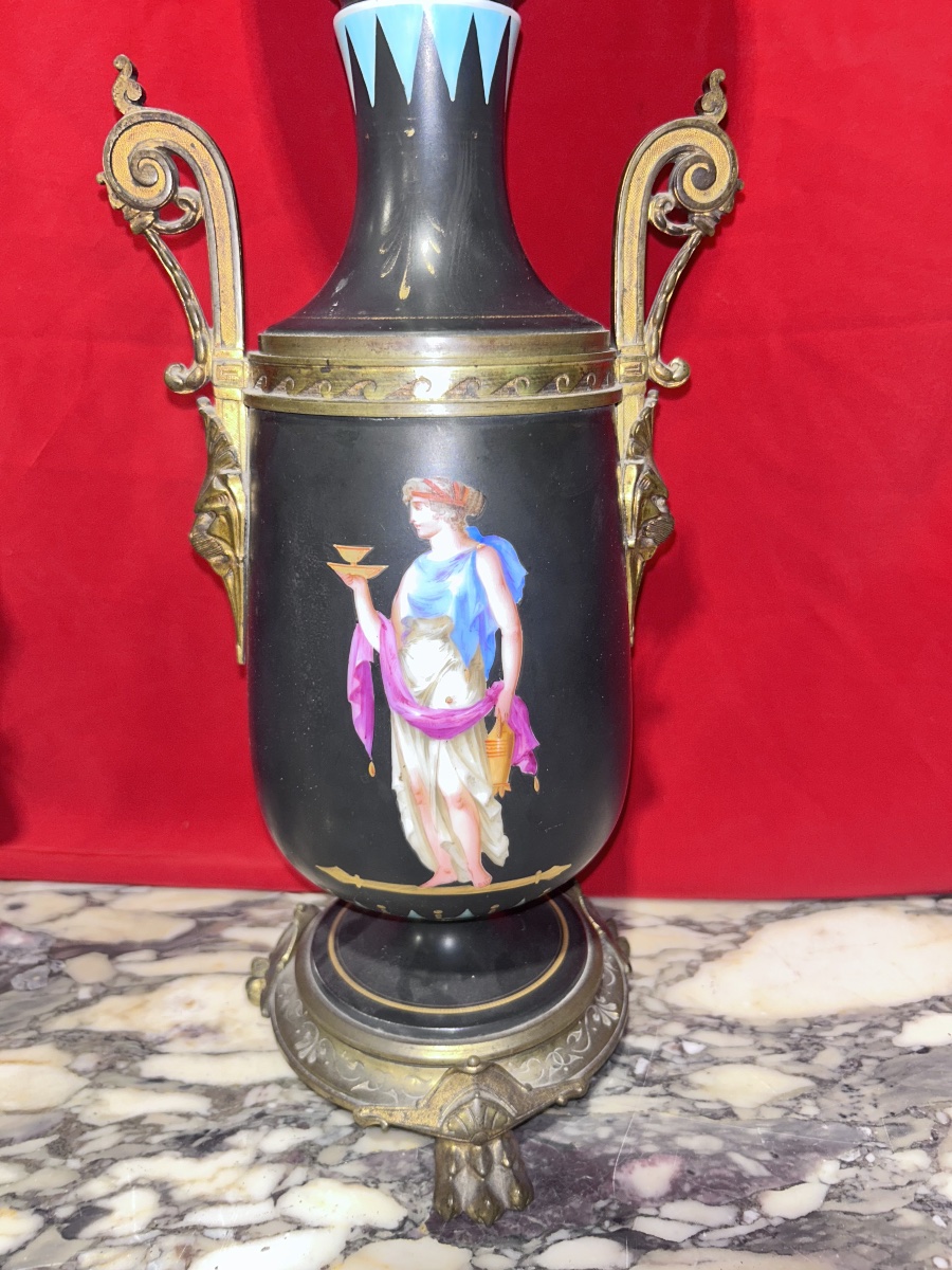 Pair Of Porcelain And Bronze Oil Lamps – 19th Century-photo-1