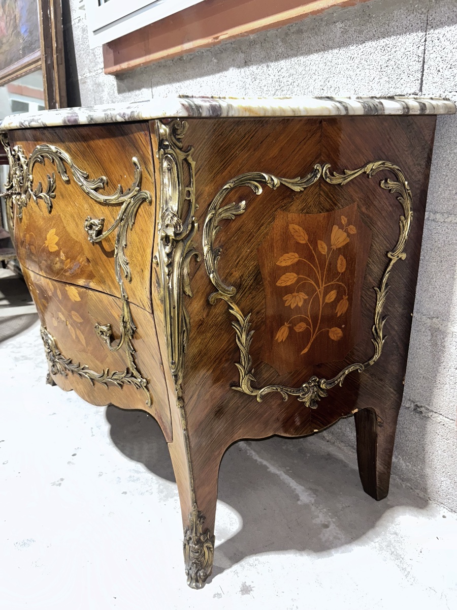 Louis XV-style Chest Of Drawers With Marquetry – 19th Century-photo-3