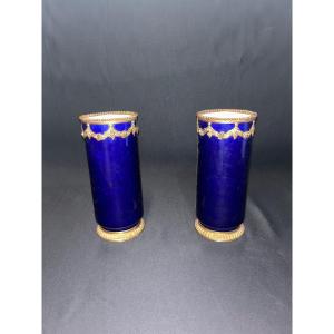 Pair Of Furnace Blue Vases